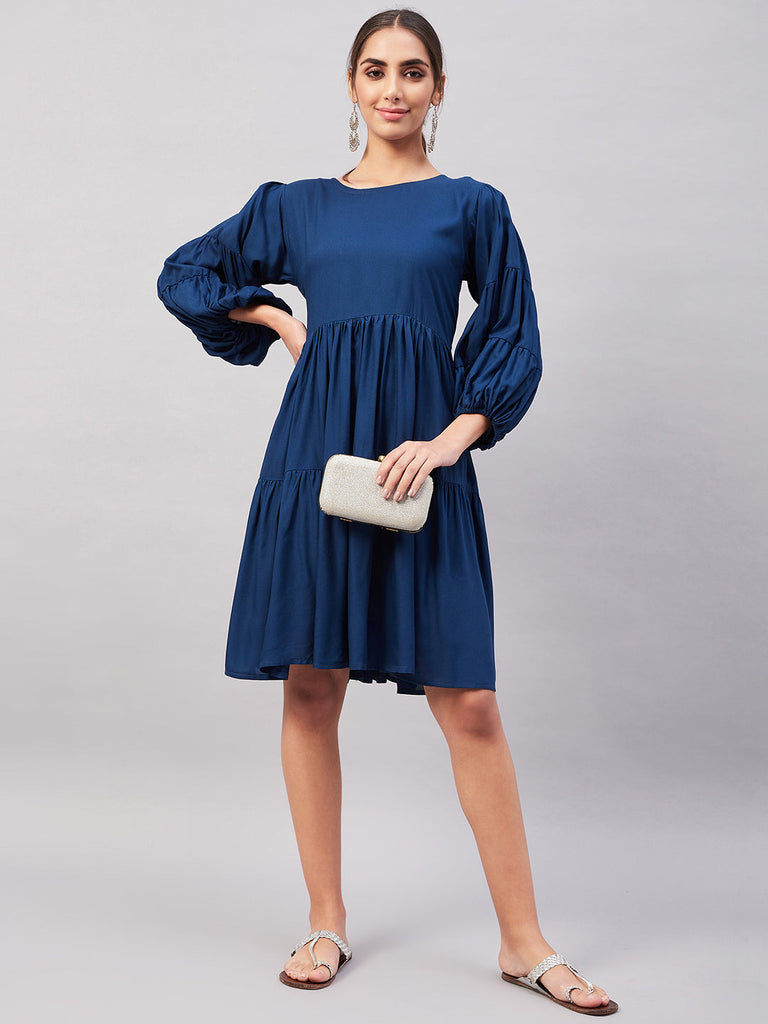 Women's Teal Blue Flared Dress