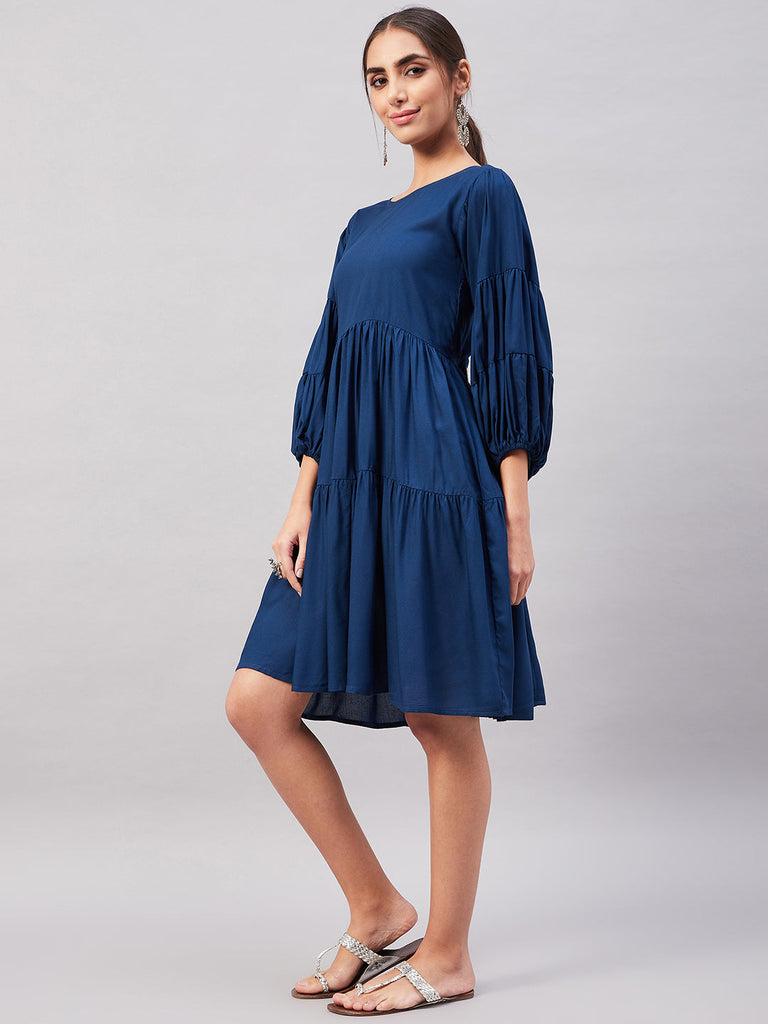 Women's Teal Blue Flared Dress
