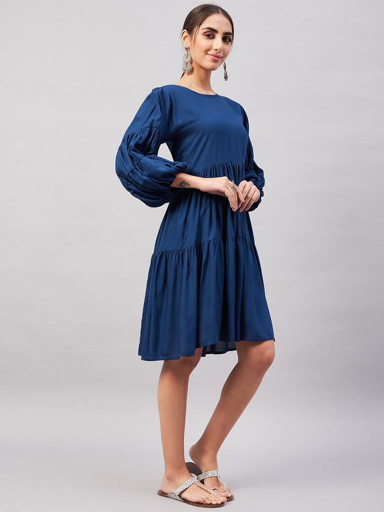 Women's Teal Blue Flared Dress