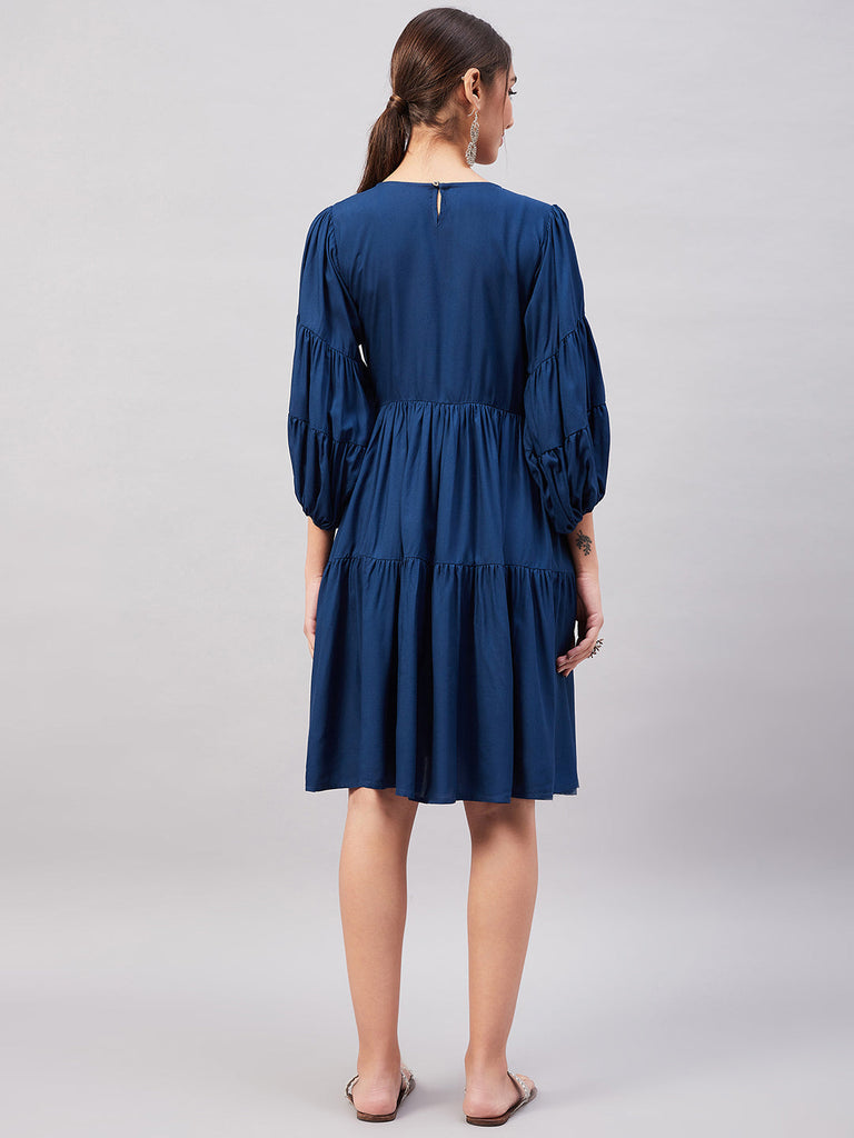 Women's Teal Blue Flared Dress