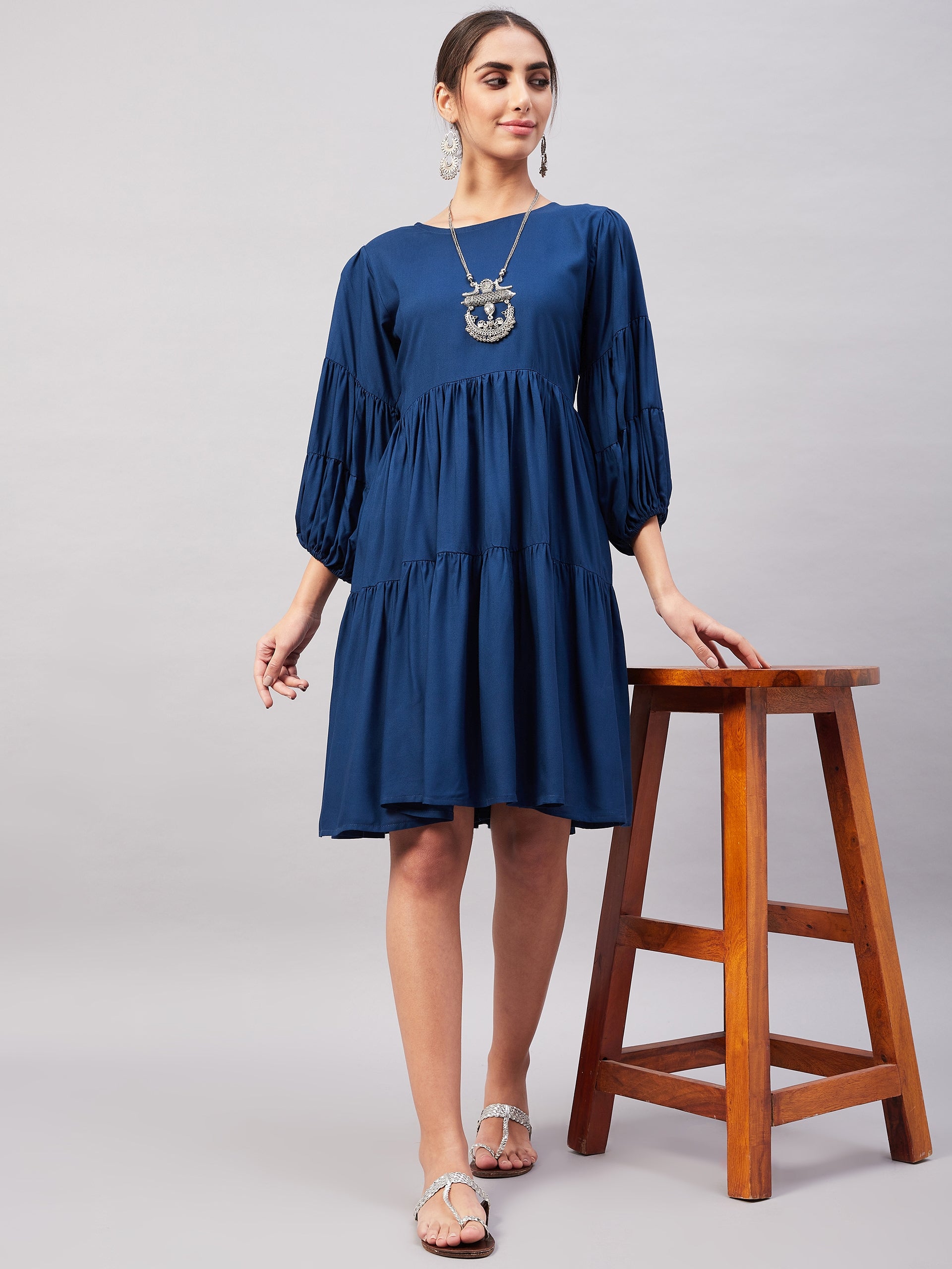 Women's Teal Blue Flared Dress - InWeave