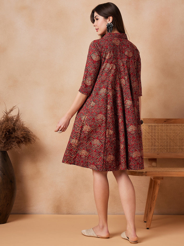 Women's Rust Scales Printed Flared Dress