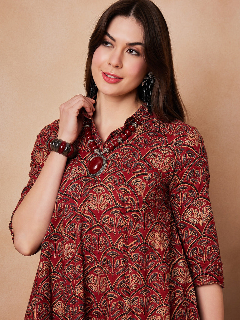 Women's Rust Scales Printed Flared Dress