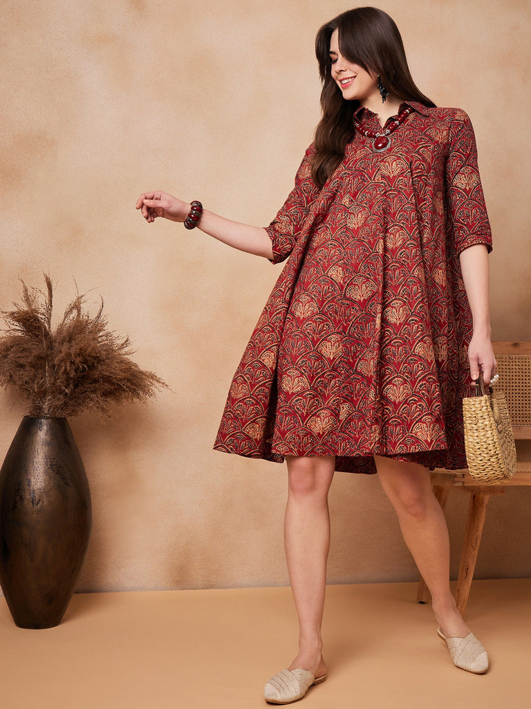 Women's Rust Scales Printed Flared Dress