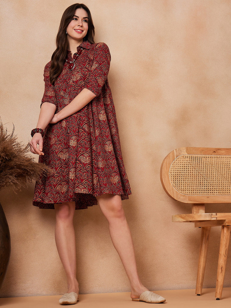 Women's Rust Scales Printed Flared Dress