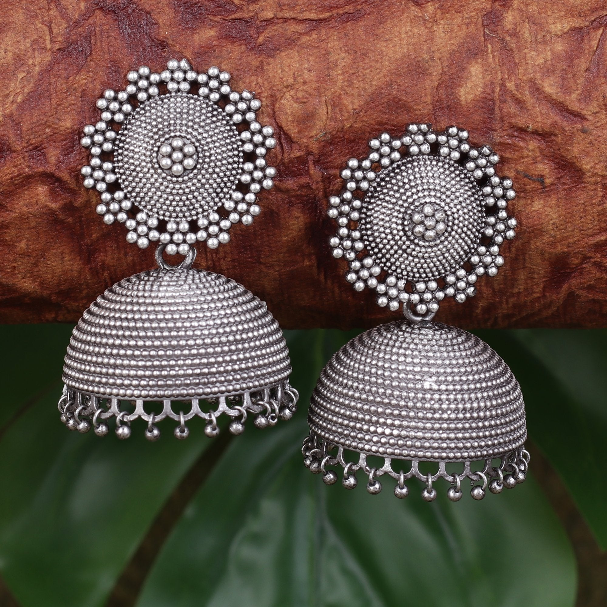 Women's German Silver Oxidised Big Jhumkas