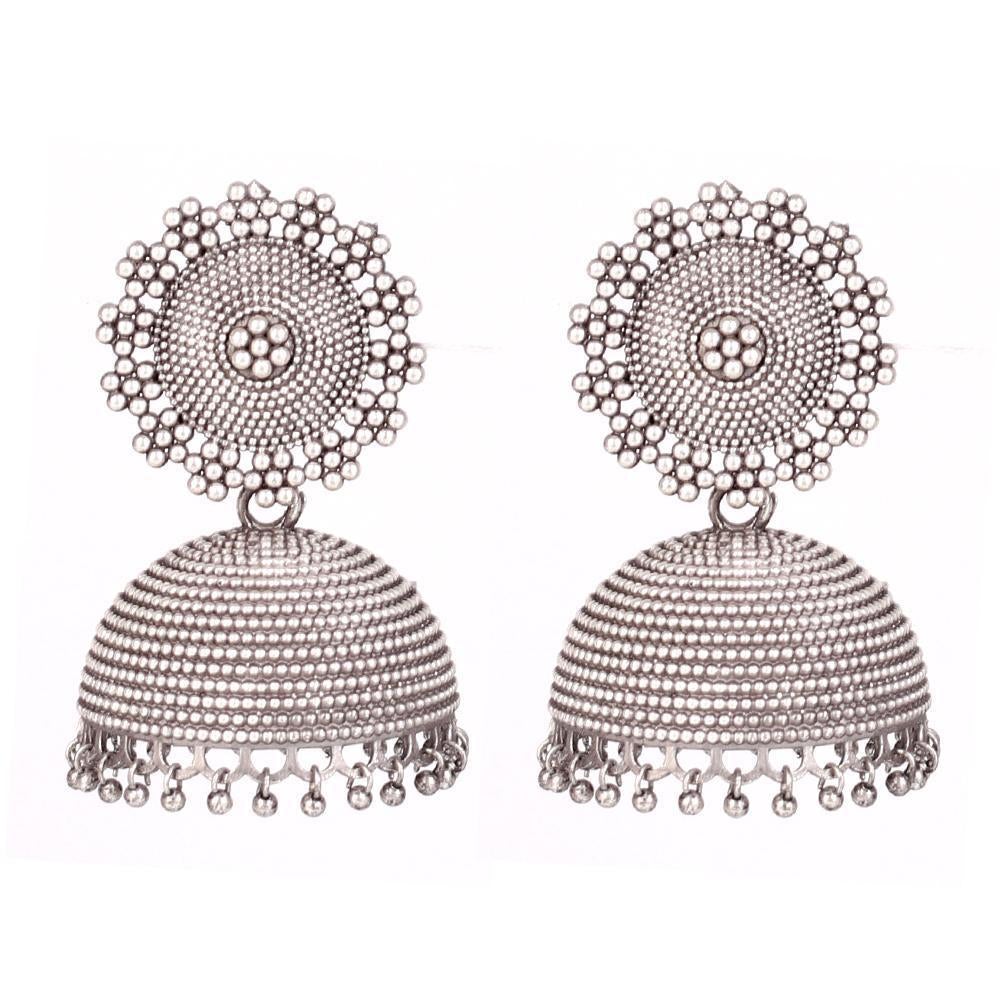 Women's German Silver Oxidised Big Jhumkas