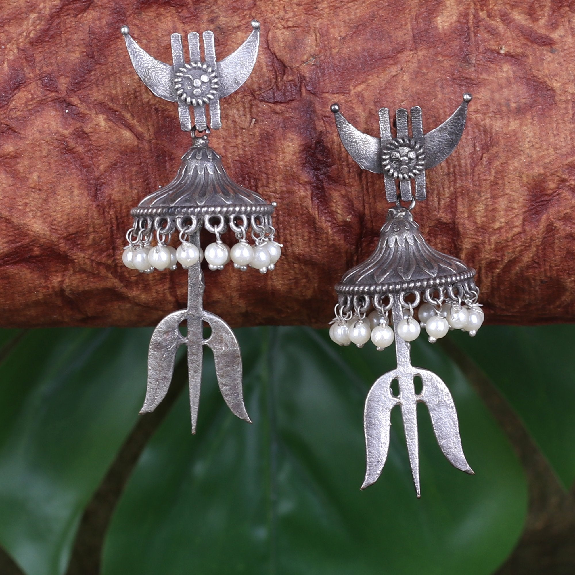 Women's Oxidised Trishul Earrings