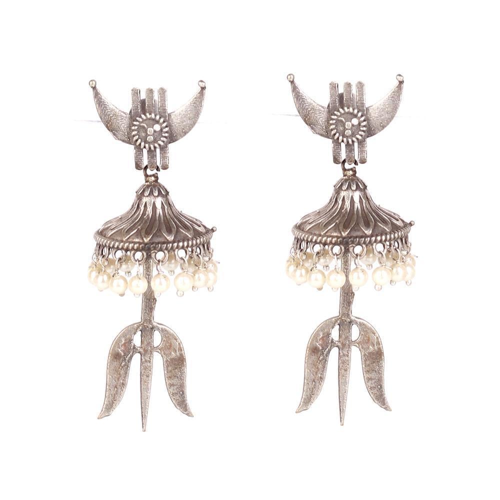 Women's Oxidised Trishul Earrings