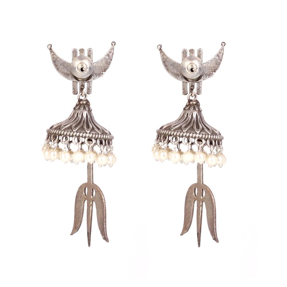 Women's Oxidised Trishul Earrings