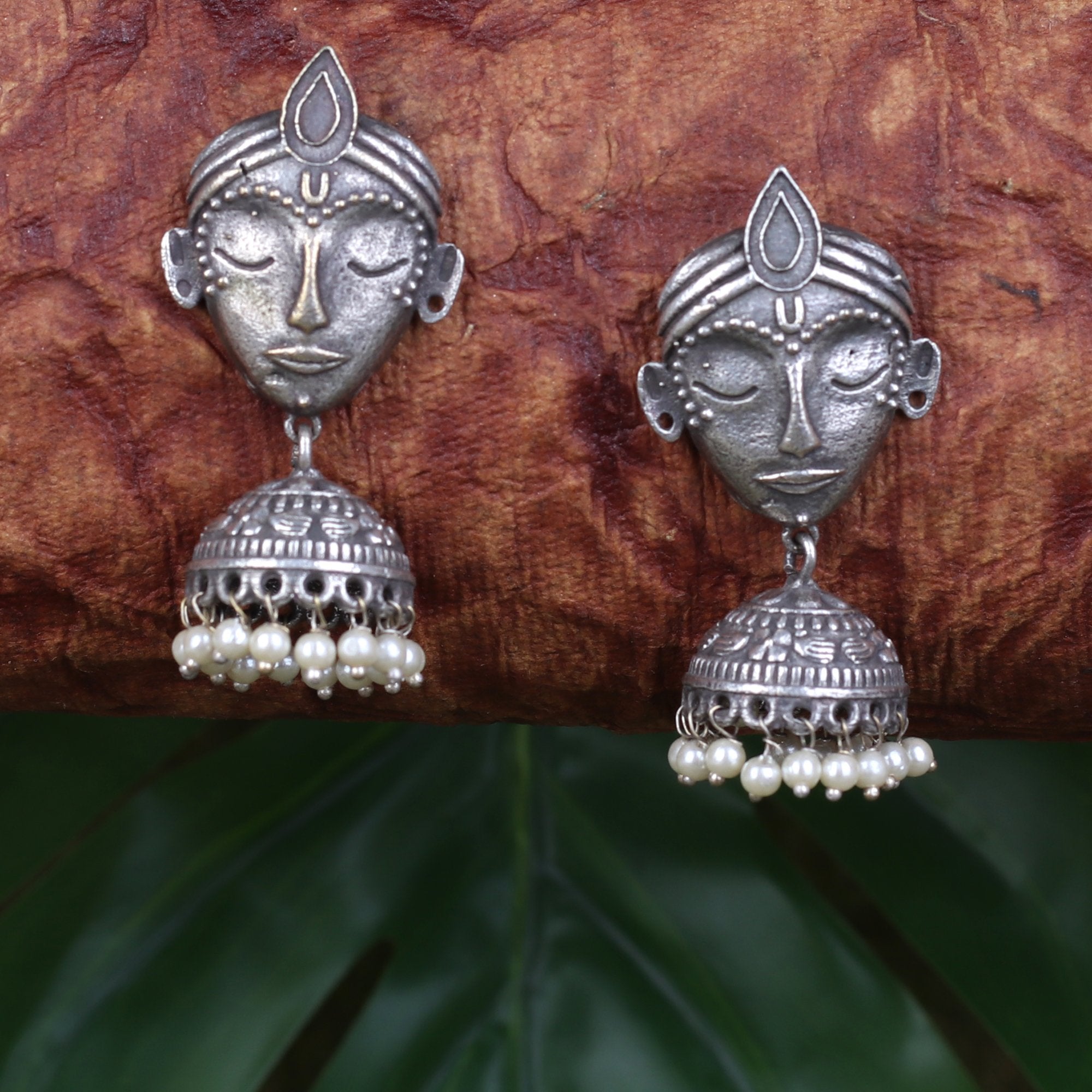Women's Oxidised German Silver Faces Earrings
