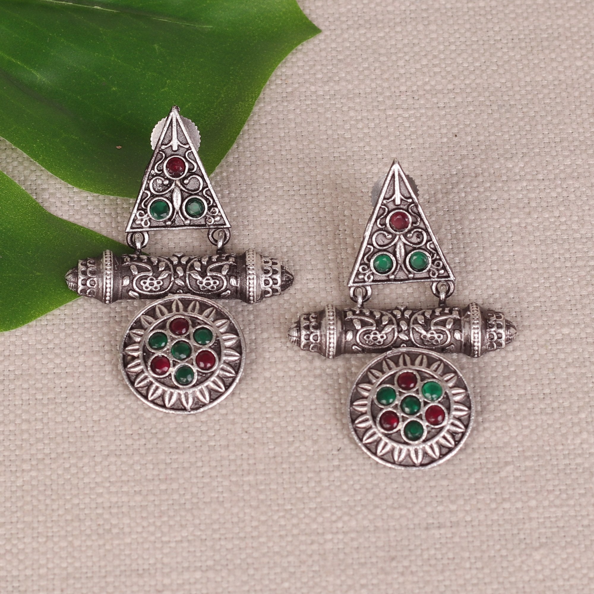 Women's German Silver Earings With Ethnic Motifs