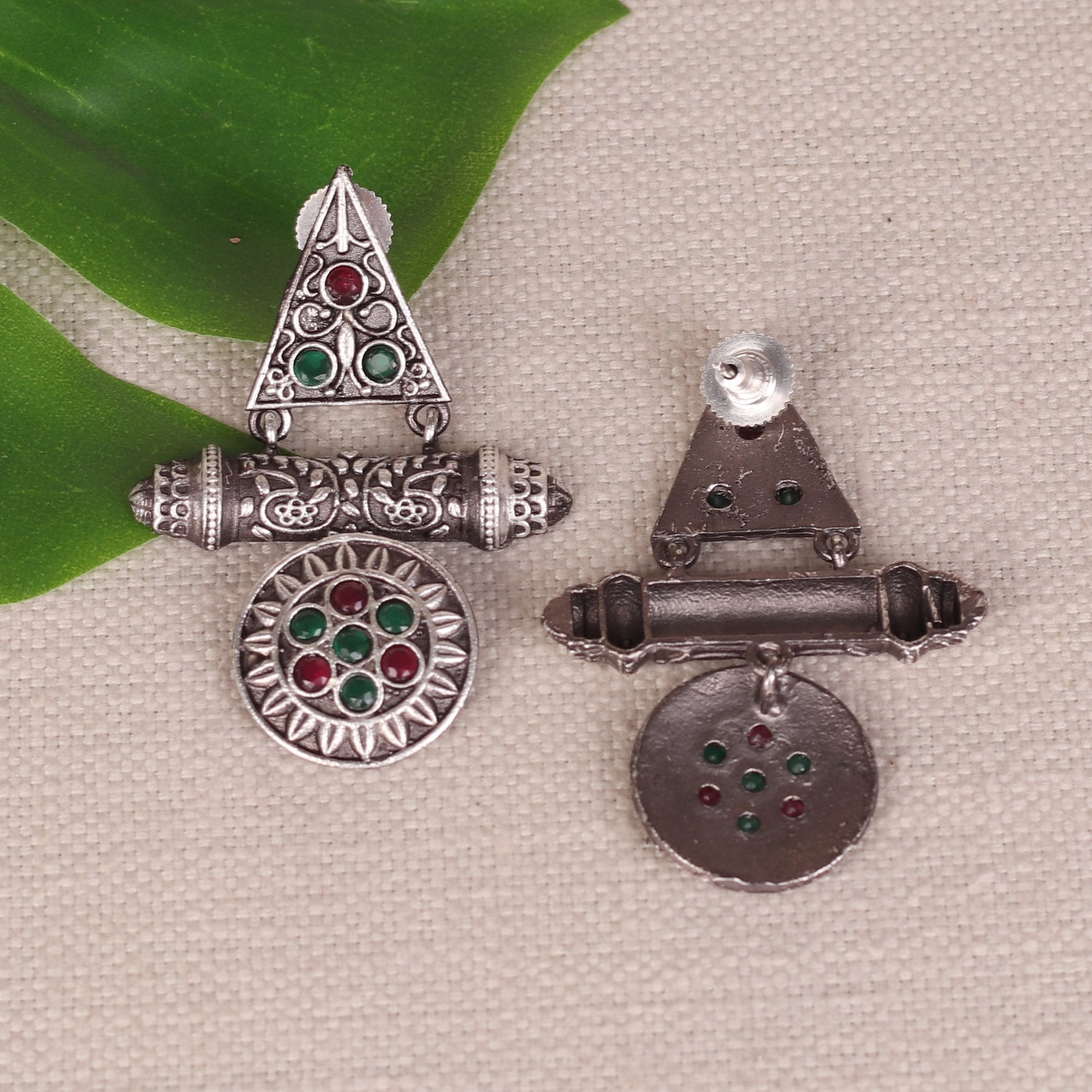 Women's German Silver Earings With Ethnic Motifs