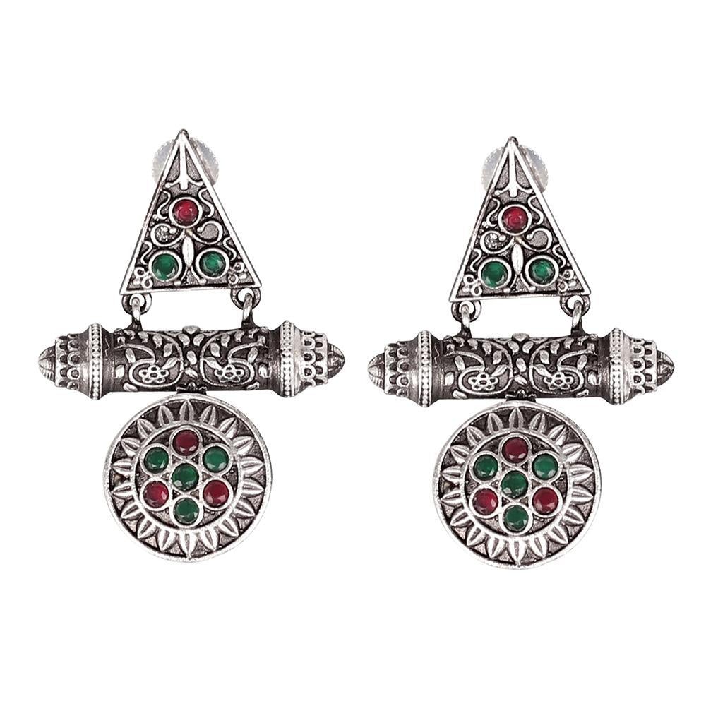 Women's German Silver Earings With Ethnic Motifs