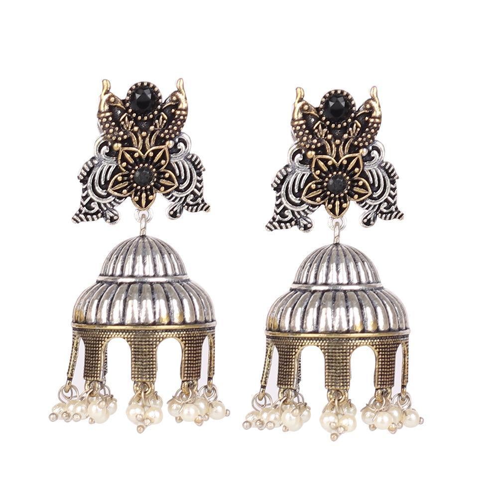 Women's Oxidised Silver With Gold Jhumkas