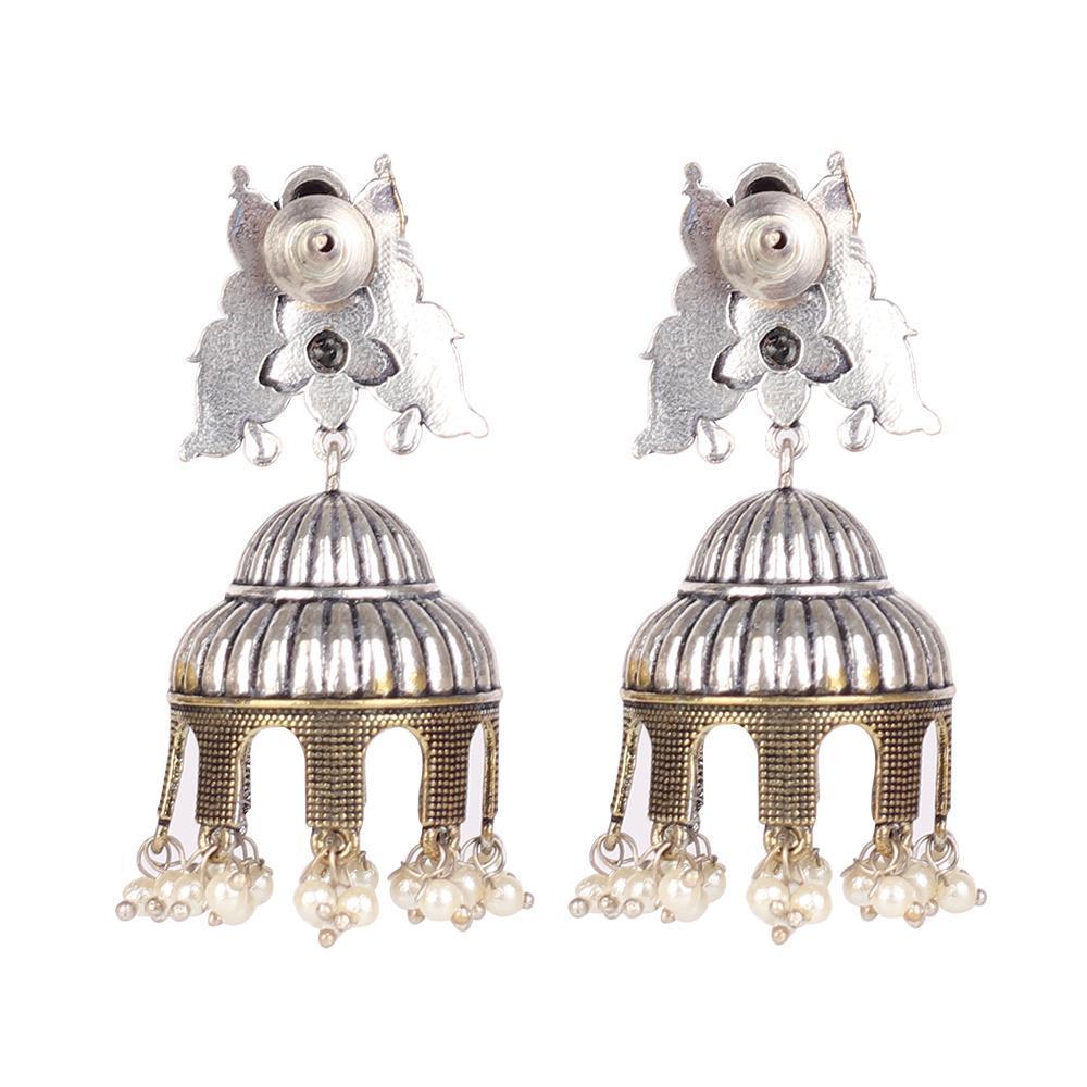 Women's Oxidised Silver With Gold Jhumkas