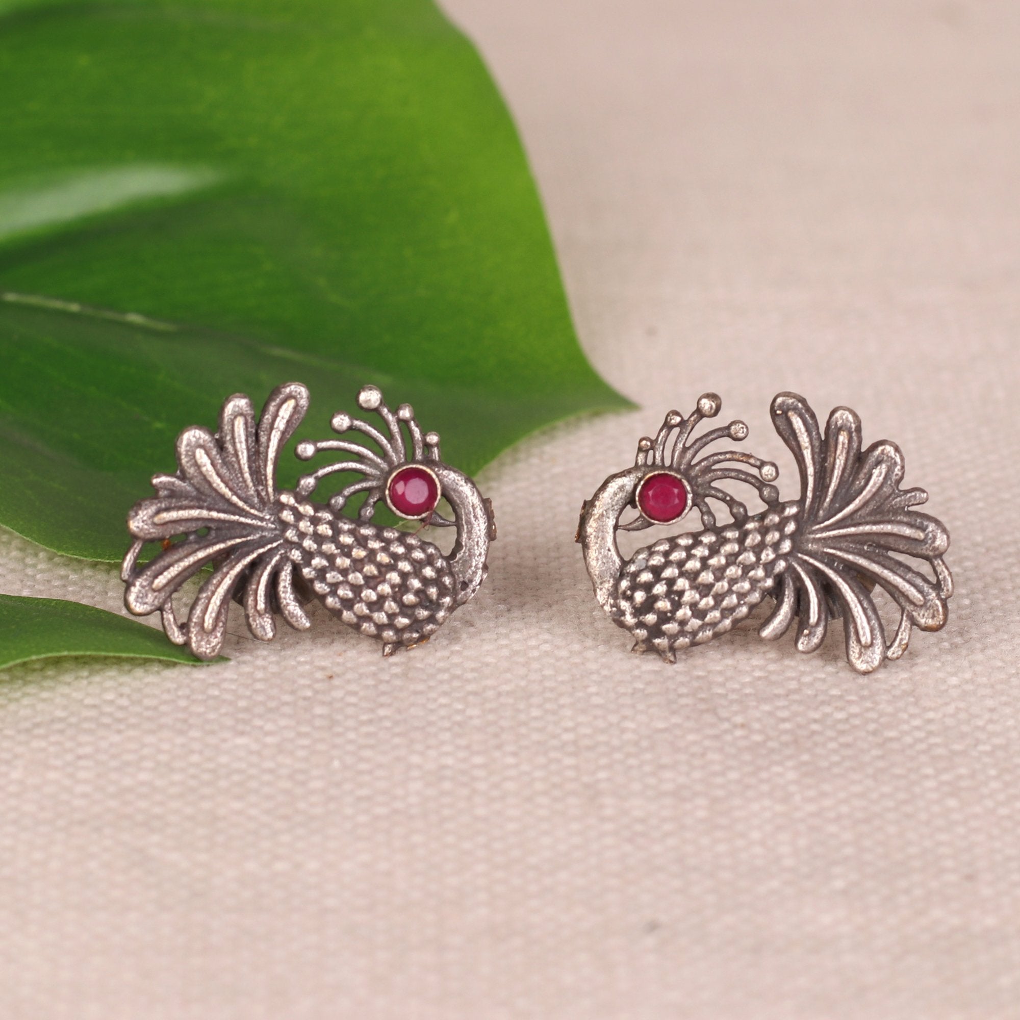 Women's Oxidised  German Silver Earings With Peacock Motif