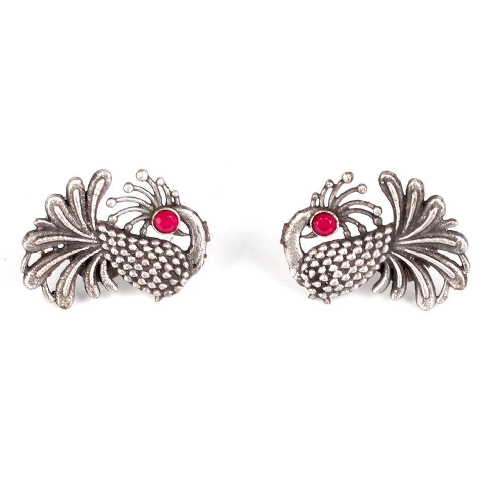 Women's Oxidised  German Silver Earings With Peacock Motif