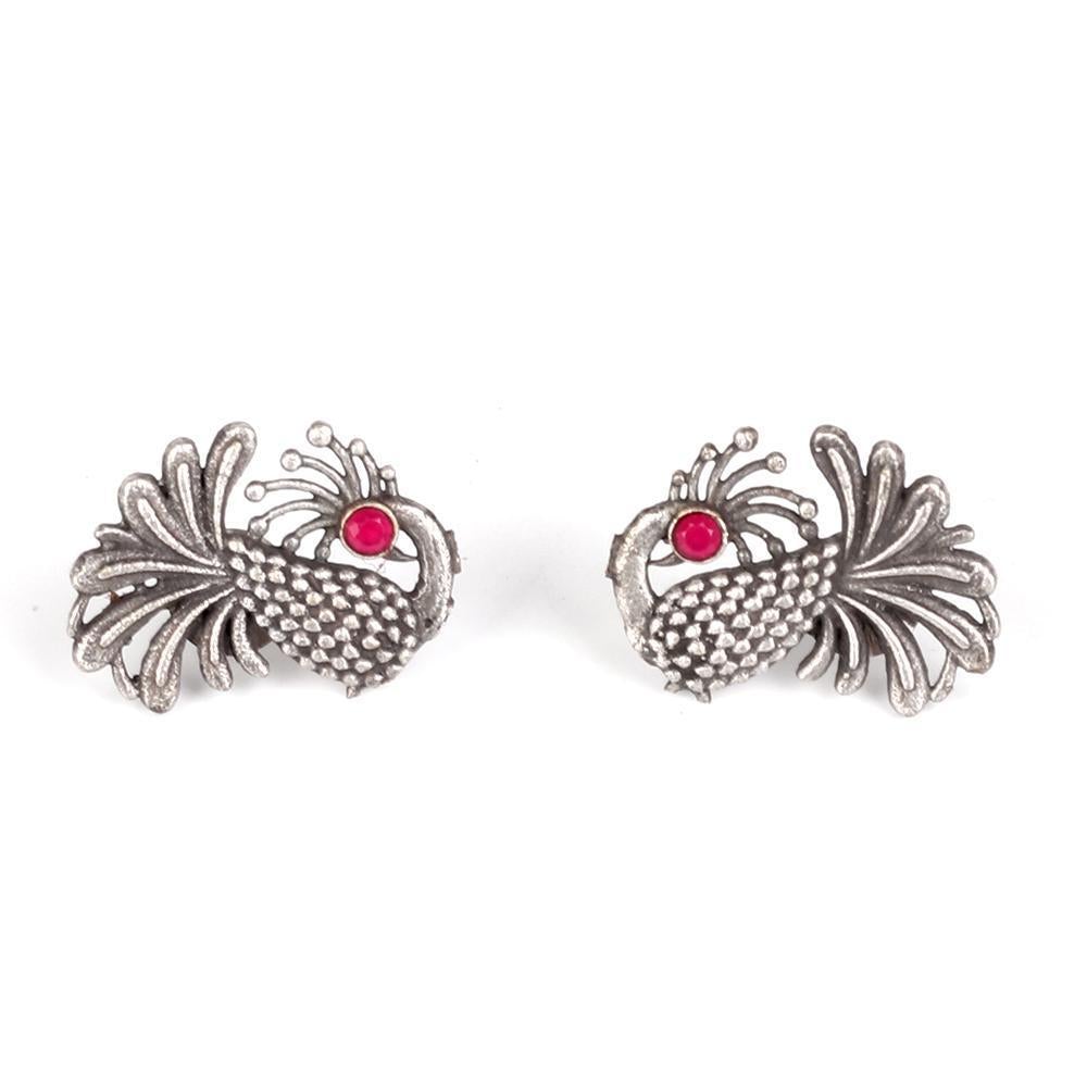 Women's Oxidised  German Silver Earings With Peacock Motif