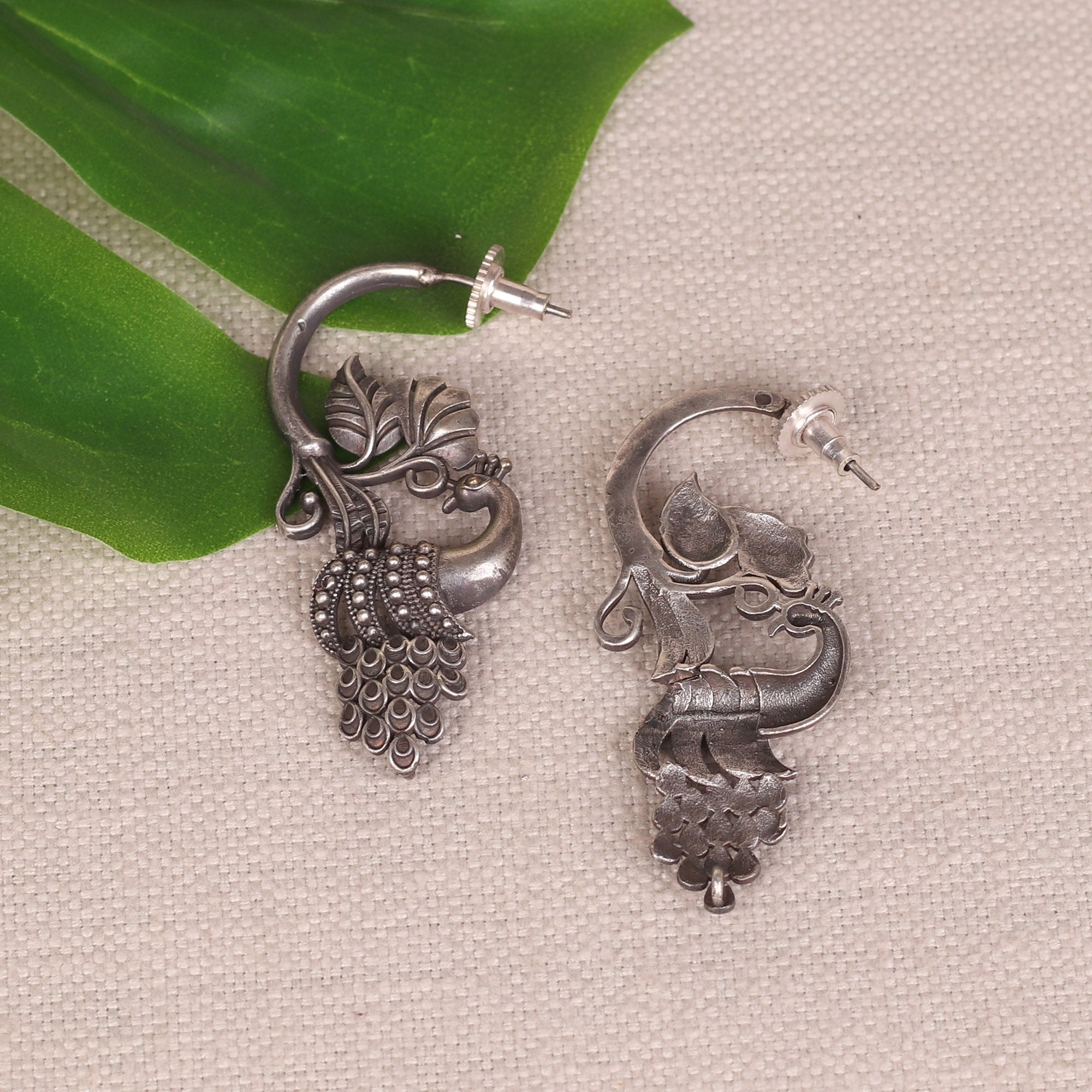 Women's Oxidised Silver Peacock Earrings