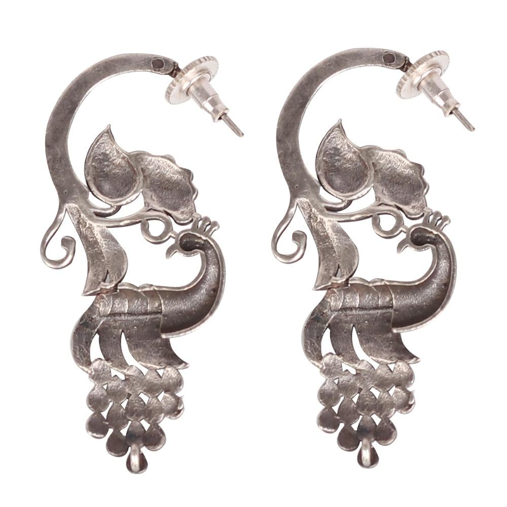 Women's Oxidised Silver Peacock Earrings
