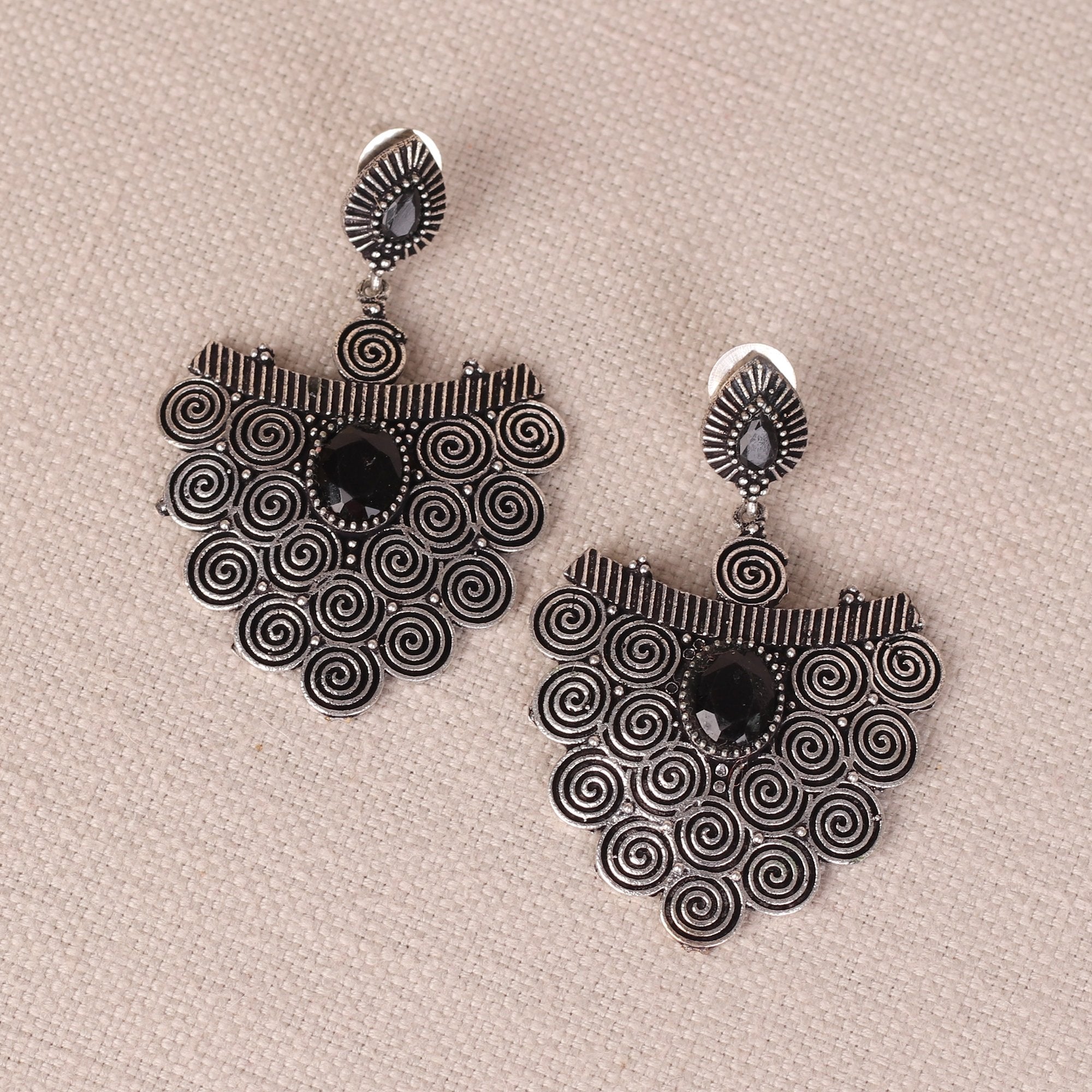Women's Stone Studded Hanging Earings In German Silver
