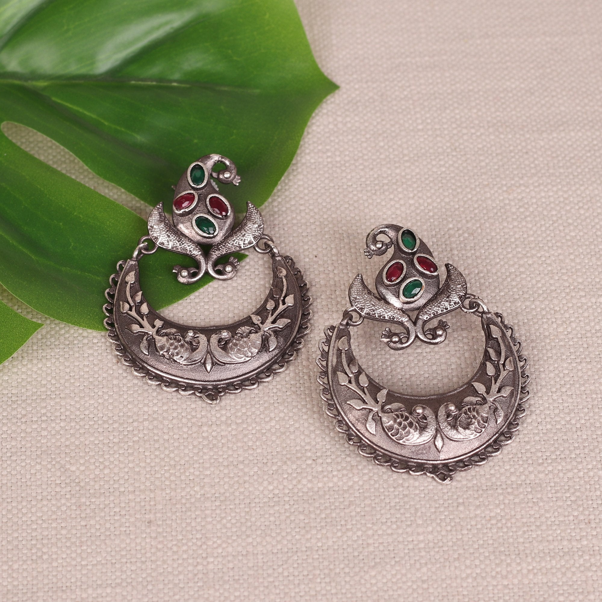 Women's Bird Art Chandbali With Stone Work