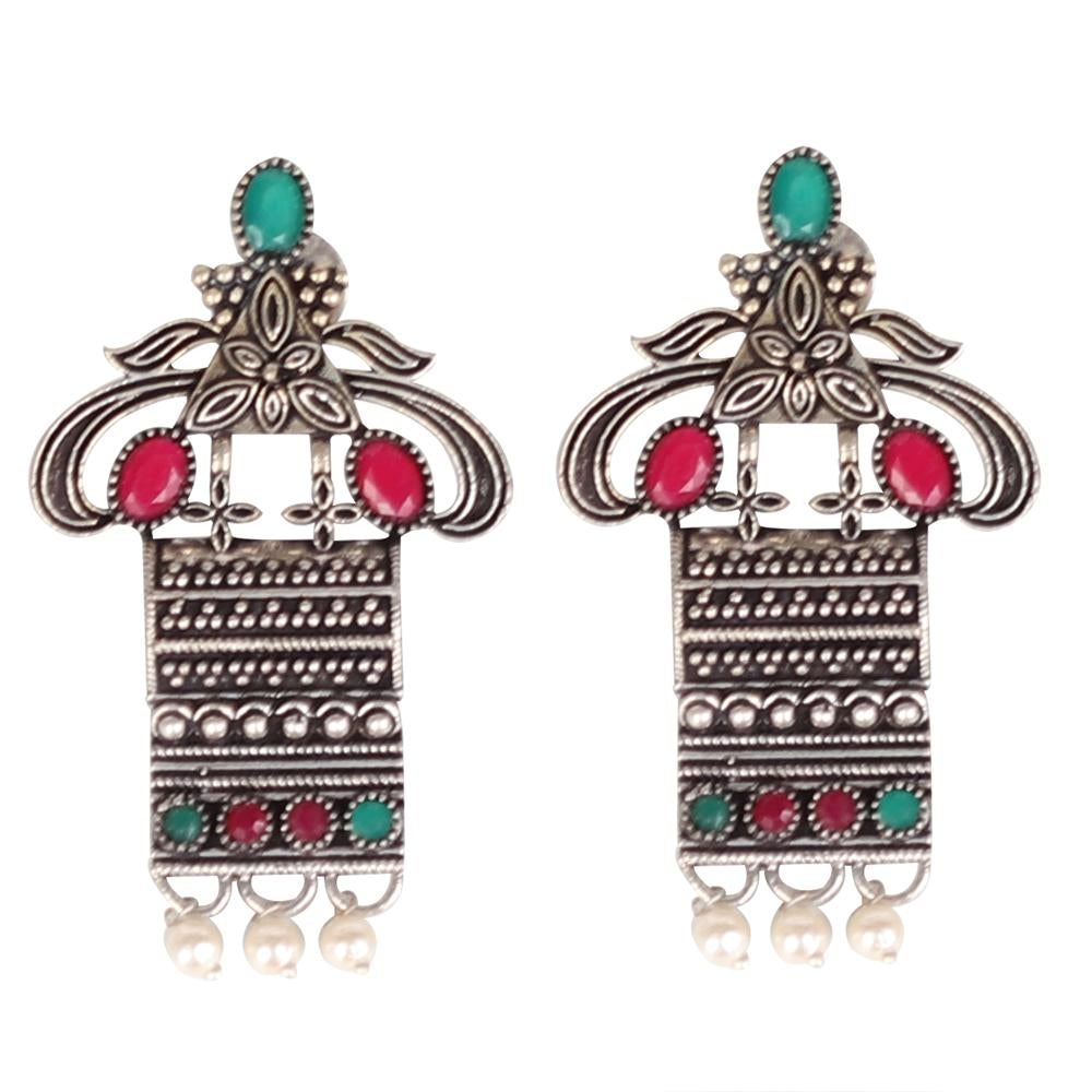 Women's Tribal Motif Earings With Stone Work