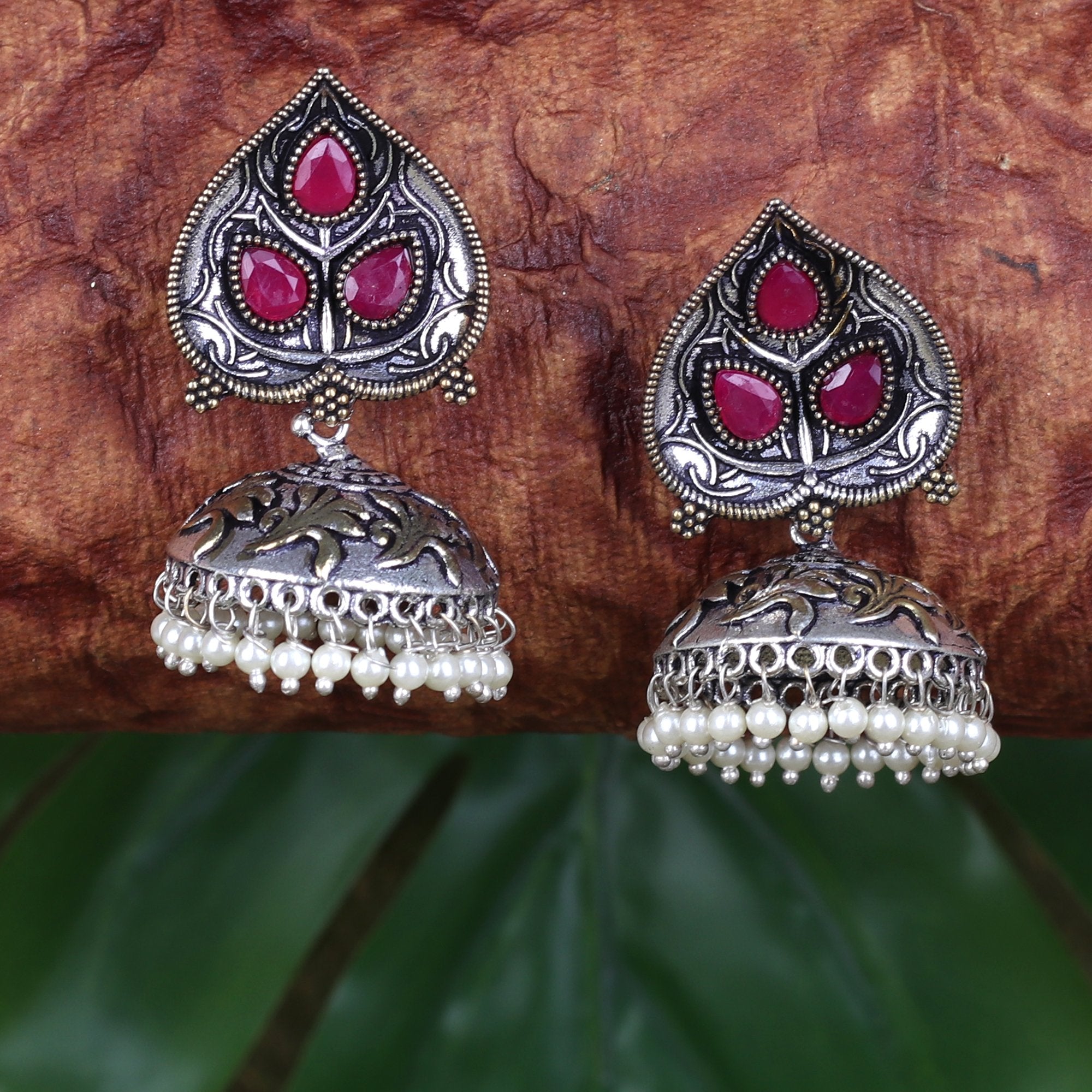 Women's Stones In Spade Jhumkas In German Silver