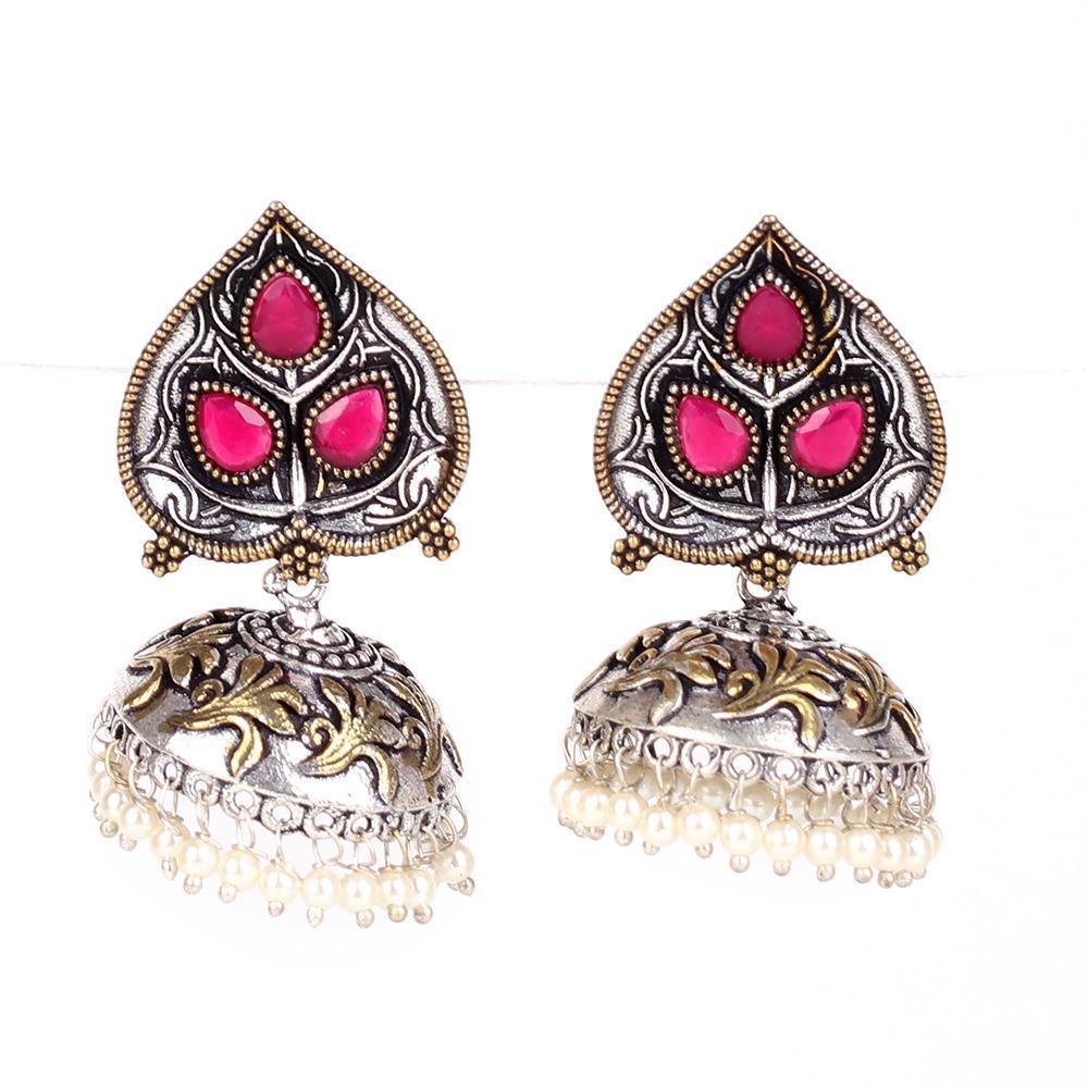 Women's Stones In Spade Jhumkas In German Silver