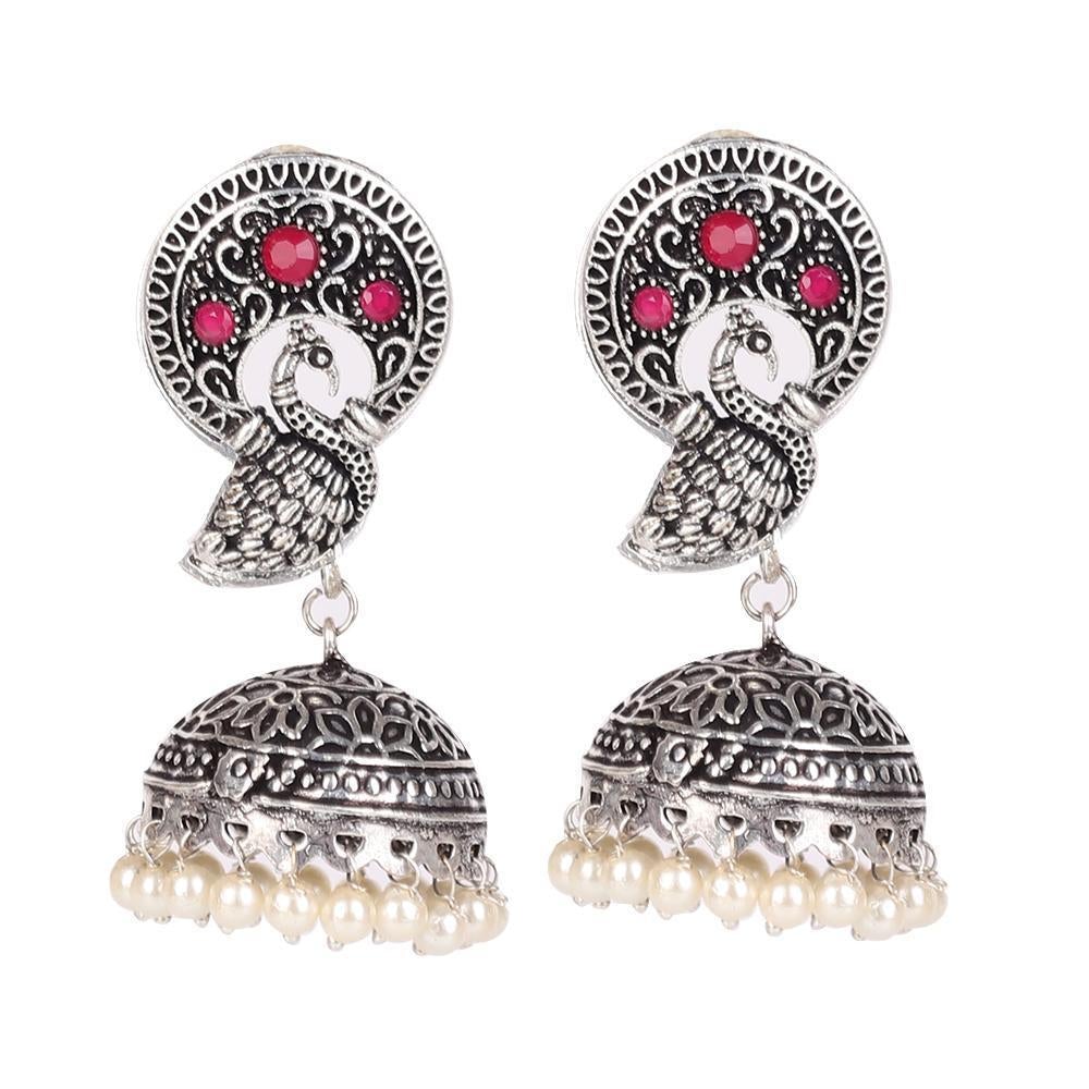 Women's Mayura Art Jhumki With Red Stone