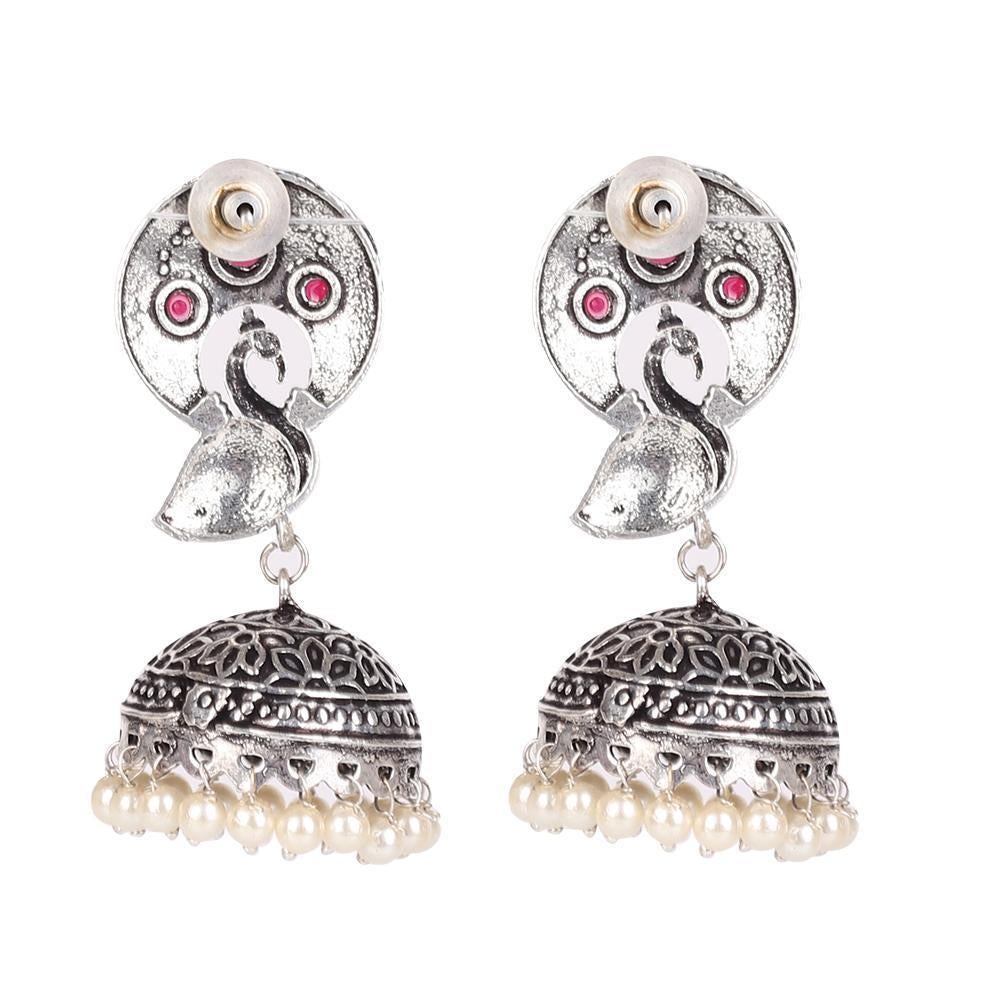 Women's Mayura Art Jhumki With Red Stone
