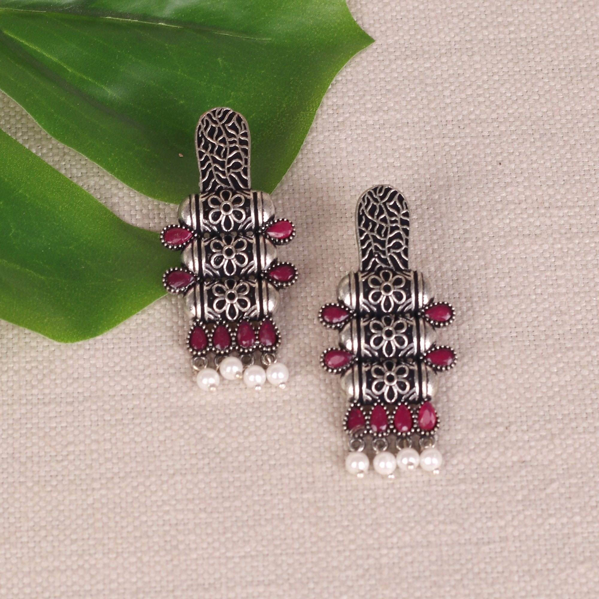Women's Tribal Art Earings With Stone Work