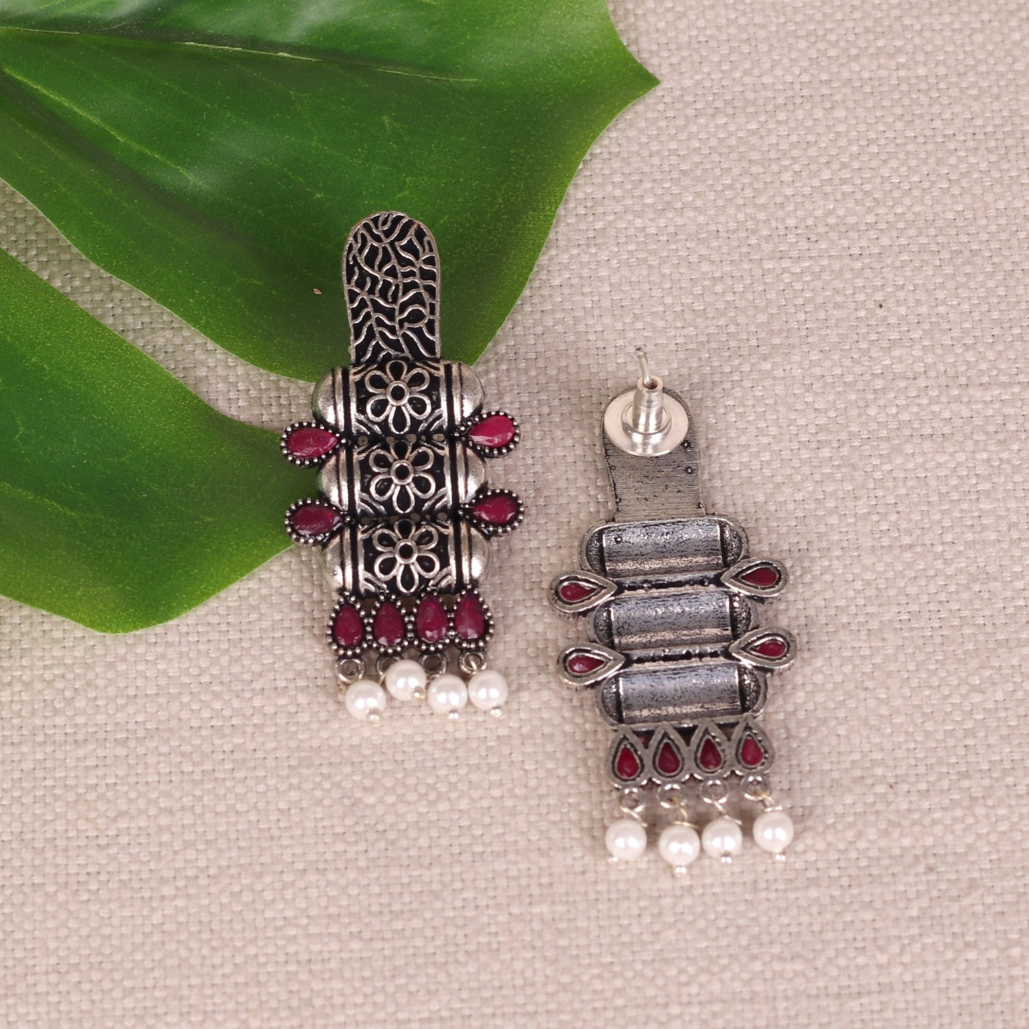 Women's Tribal Art Earings With Stone Work