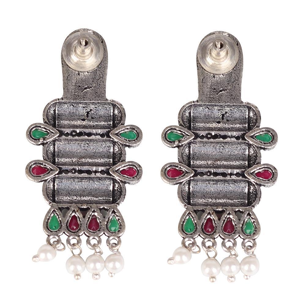 Women's Oxidised Stone Work Earings With Delicate Work