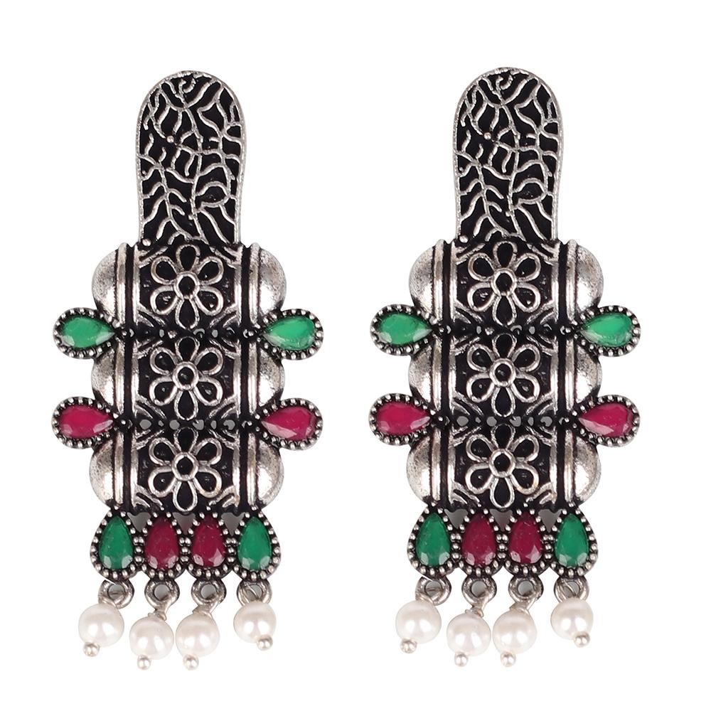 Women's Oxidised Stone Work Earings With Delicate Work