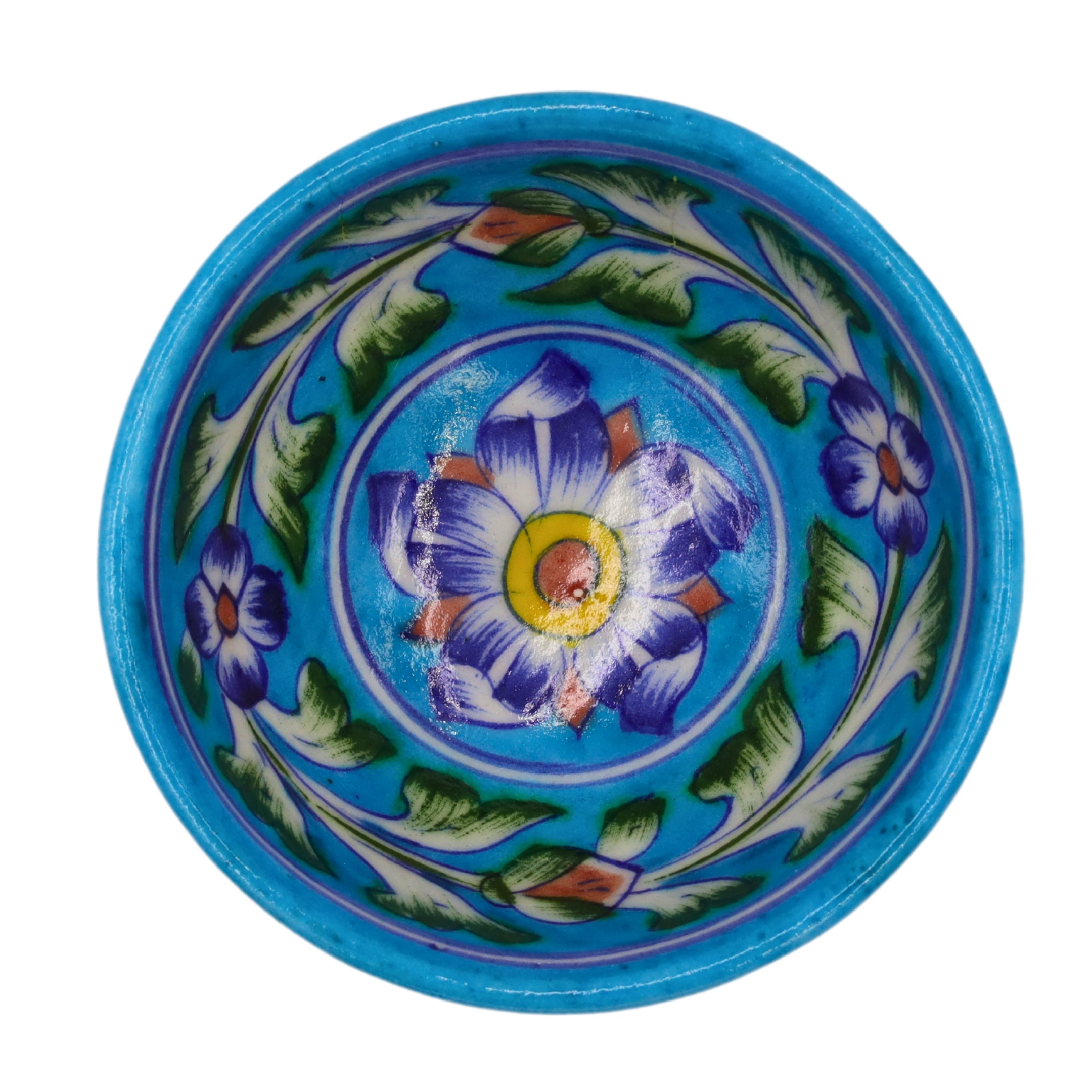 Blue Pottery Round Bowl - Turquoise Blue - Natriel