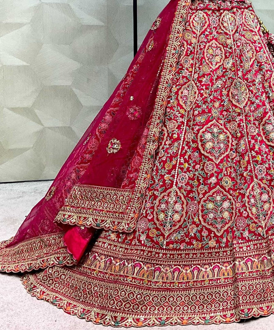 Women's Rani Pink Silk Embroidered Lehenga Set - Monjolika