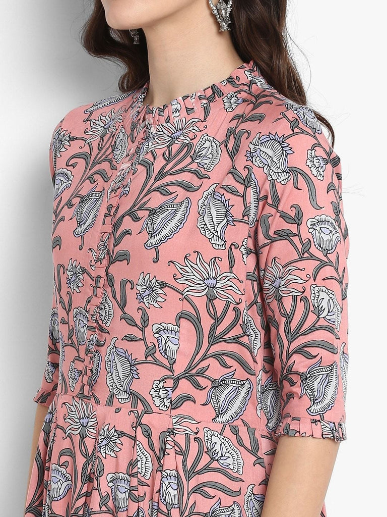 Women's Peach-Coloured Printed Maxi Dress - USA Ready-To-Ship