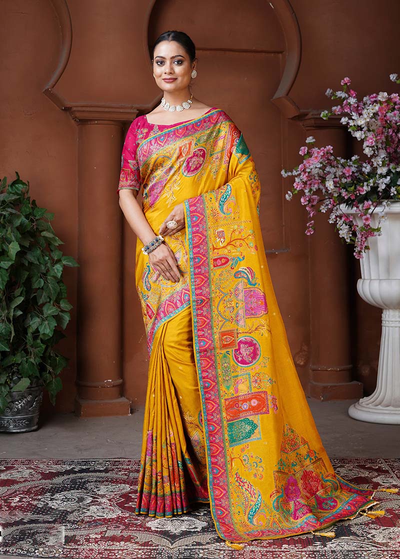 Women's Dola Silk Yellow Color Weaving Designer Saree - Monjolika