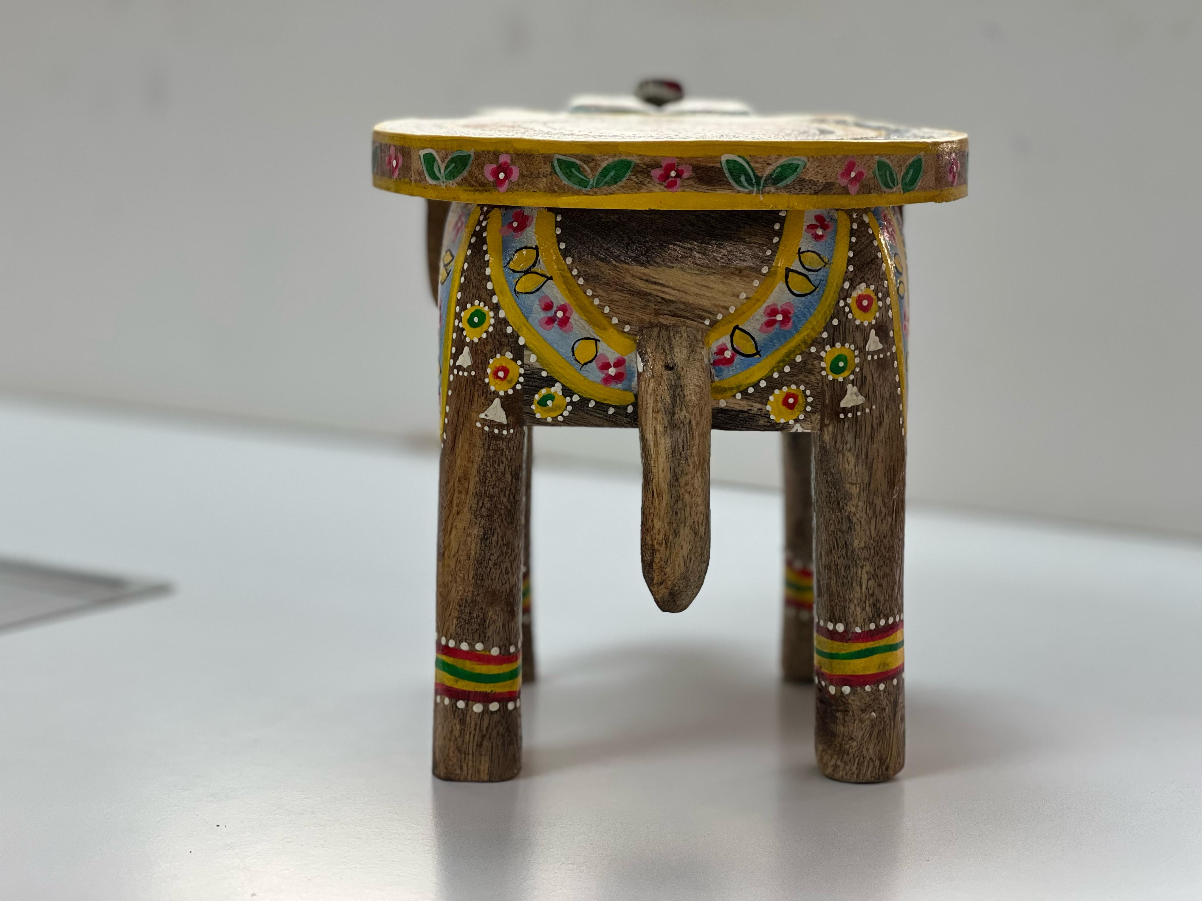 Handpainted Elephant Stool For Home Decor - Kondapalli Toys