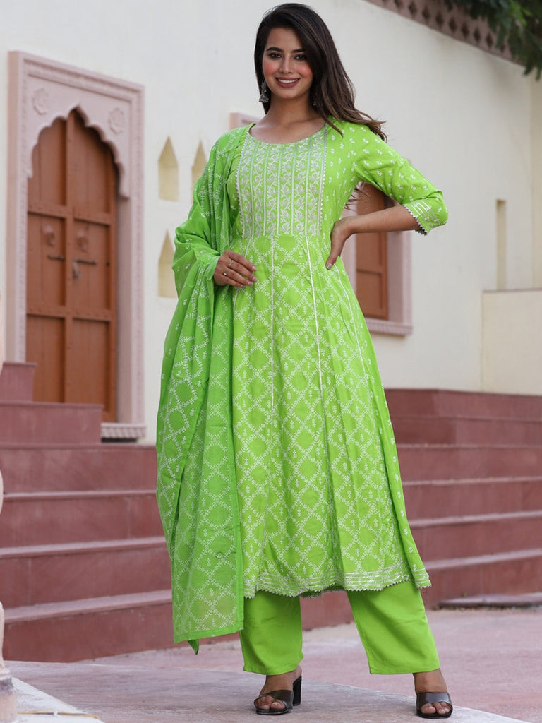 Women's Ethnic Motifs Printed Gotta Patti Flared Kurta With Palazzos & Dupatta