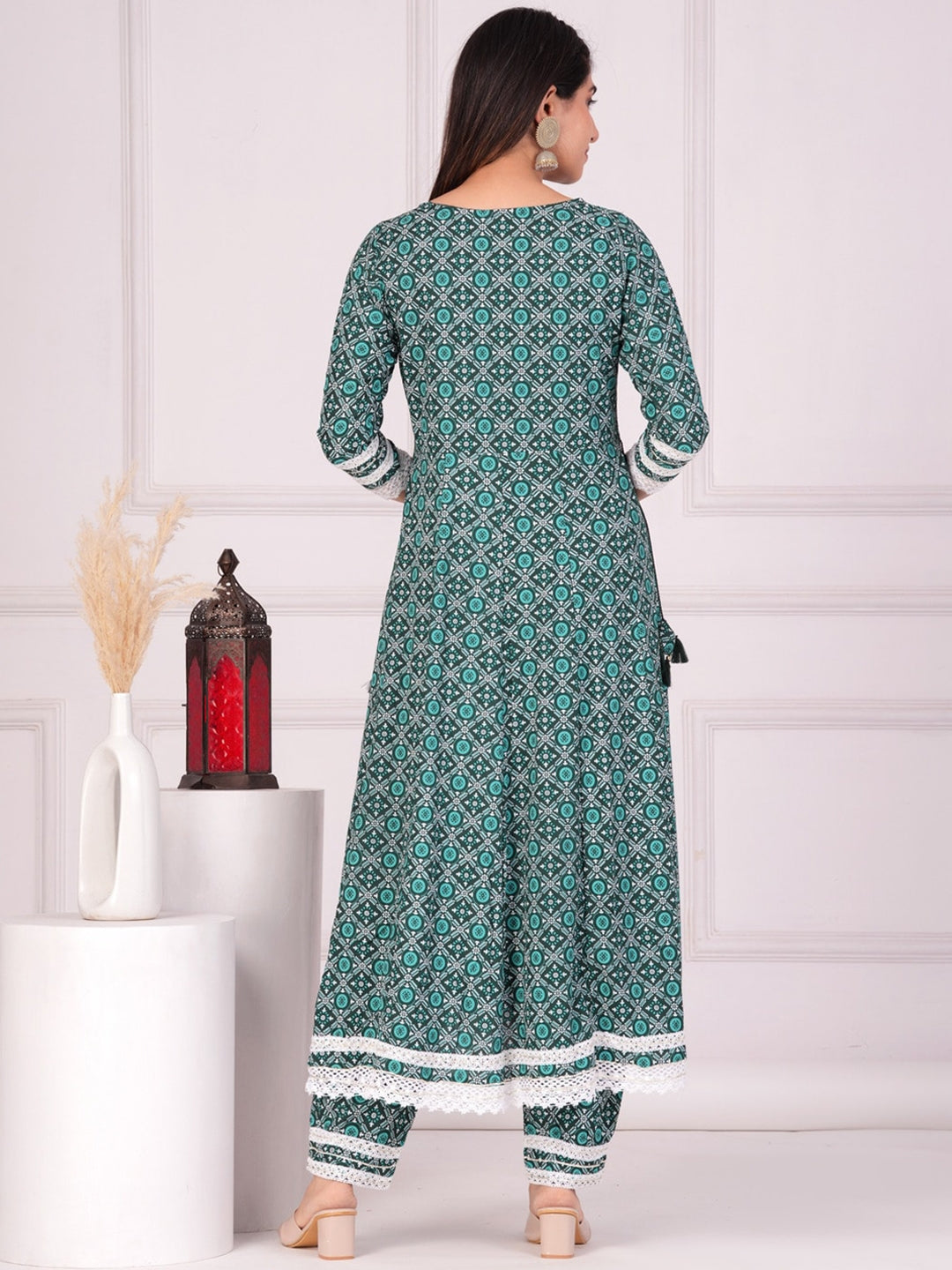 Women's Ethnic Motifs Printed Regular Anarkali Kurta & Palazzos With Dupatta - Taantav