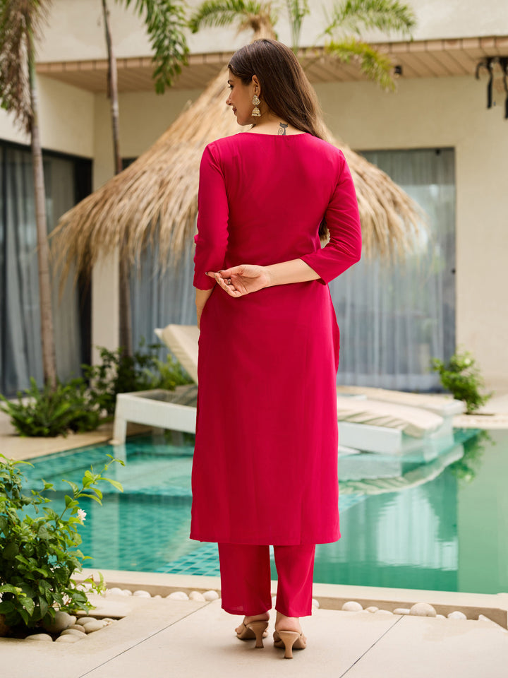 Women's Rayon Embroidered Rani Pink Trendy Salwar Kameez