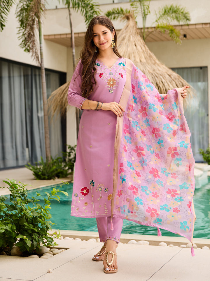 Women's Embroidered Pink Viscose Party Readymade Salwar Kameez