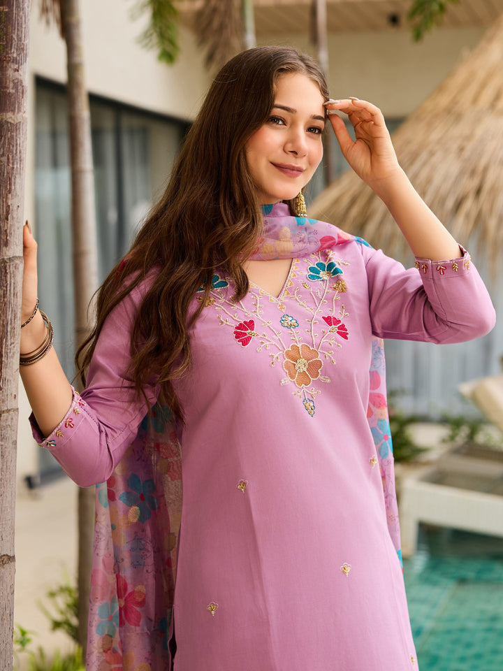 Women's Embroidered Pink Viscose Party Readymade Salwar Kameez