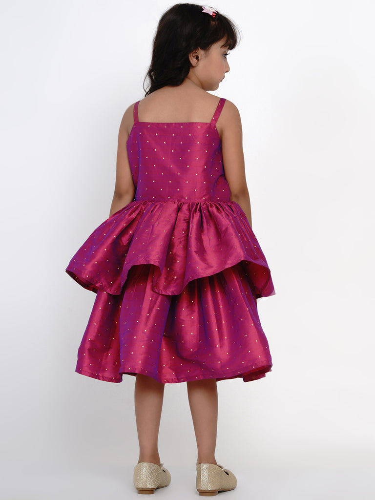 Girl's Fuchsia Jacquard Midi Dress