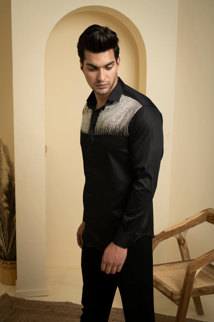 Men's Black Color Glare Full Sleeves Shirt