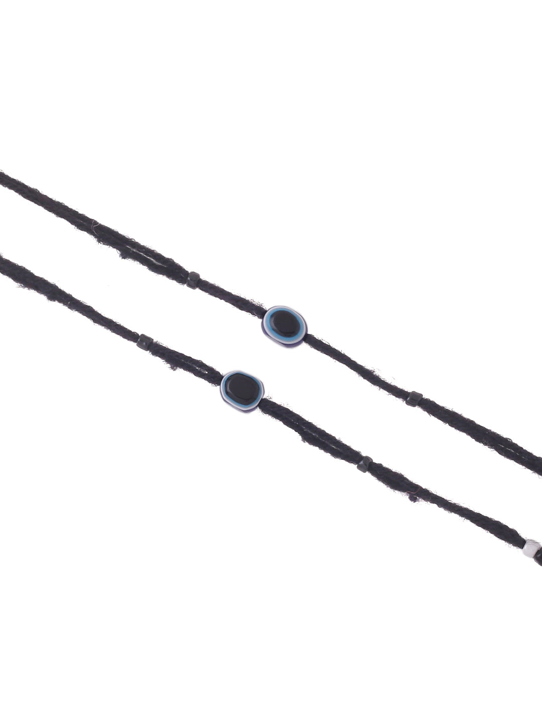Women's Set Of 2 Evil Eye Adjustable Black Anklets