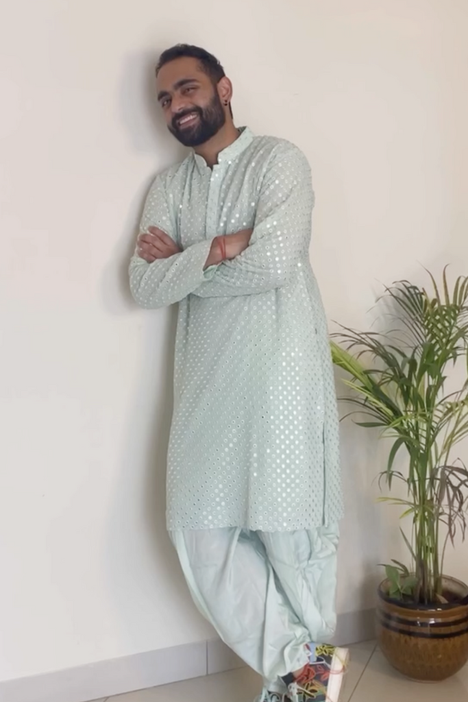 Men's Pista Green Color Pista Green Mirror Kurta